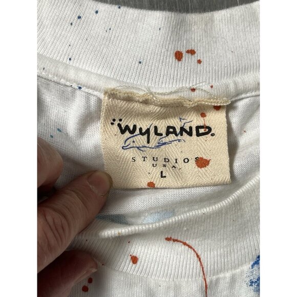 1990 Wyland Studios Kissing Dolphins Men's T-Shirt Hand Signed Painted Large VTG - Picture 5 of 12